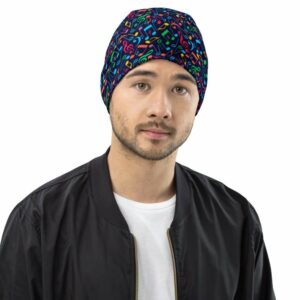 Colorful Music Notes Beanie - all over print beanie white front cbaedd - Shujaa Designs