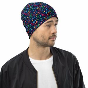 Colorful Music Notes Beanie - all over print beanie white right front cbafa - Shujaa Designs