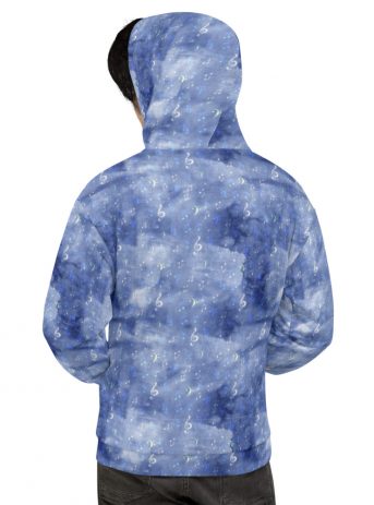 Blue Watercolor Music Notes Hoodie - all over print unisex hoodie white back c dbf - Shujaa Designs