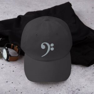 Bass Clef Dad hat (personalizable) - classic dad hat dark grey front b b - Shujaa Designs