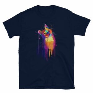 Colorful Hand Drawn Cat Unisex T-Shirt - unisex basic softstyle t shirt navy front e c ac - Shujaa Designs