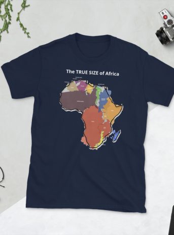 The TRUE SIZE of Africa - unisex basic softstyle t shirt navy front c b ea - Shujaa Designs