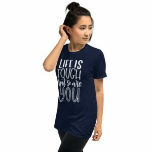 Life is Tough - unisex basic softstyle t shirt navy left front d f - Shujaa Designs