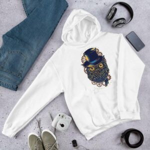 Steampunk Owl Hoodie - unisex heavy blend hoodie white front b c - Shujaa Designs