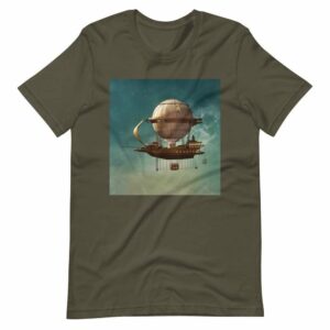 Steampunk Airship - unisex staple t shirt army front e c - Shujaa Designs