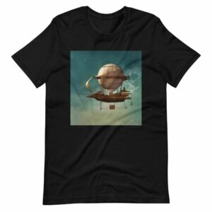 Steampunk Airship - unisex staple t shirt black front e c e - Shujaa Designs