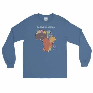 The TRUE SIZE of Africa Long Sleeve Shirt - mens long sleeve shirt indigo blue front bd - Shujaa Designs