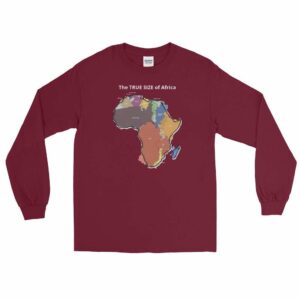 The TRUE SIZE of Africa Long Sleeve Shirt - mens long sleeve shirt maroon front c - Shujaa Designs