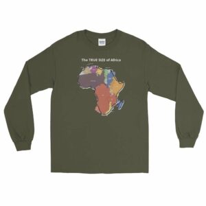 The TRUE SIZE of Africa Long Sleeve Shirt - mens long sleeve shirt military green front - Shujaa Designs