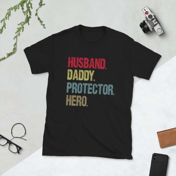 Husband Daddy Protector Hero - unisex basic softstyle t shirt black front d c - Shujaa Designs