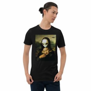 Alien Mona Lisa - unisex basic softstyle t shirt black front b e - Shujaa Designs