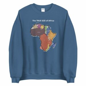 The TRUE SIZE of Africa Sweatshirt - unisex crew neck sweatshirt indigo blue front bcedfc f - Shujaa Designs