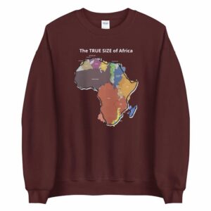 The TRUE SIZE of Africa Sweatshirt - unisex crew neck sweatshirt maroon front bcedfc - Shujaa Designs