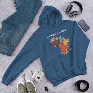 The TRUE SIZE of Africa Hoodie - unisex heavy blend hoodie indigo blue front d bc d - Shujaa Designs