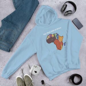 The TRUE SIZE of Africa Hoodie - unisex heavy blend hoodie light blue front d c - Shujaa Designs
