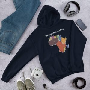 The TRUE SIZE of Africa Hoodie - unisex heavy blend hoodie navy front d babb - Shujaa Designs