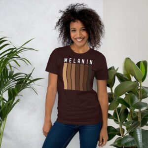 Melanin - unisex staple t shirt oxblood black front a a - Shujaa Designs
