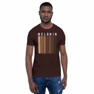Melanin - unisex staple t shirt oxblood black front e - Shujaa Designs