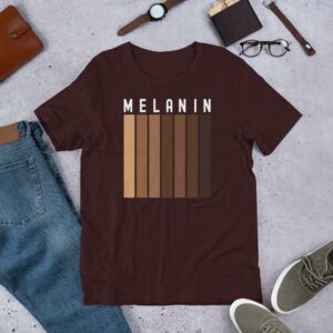 Melanin - unisex staple t shirt oxblood black front f - Shujaa Designs