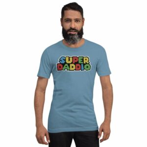 Super Daddio - unisex staple t shirt steel blue front a e a - Shujaa Designs