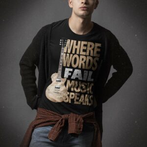 Music Speaks Unisex T-Shirt - bella canvas t shirt mockup featuring a serious man at a studio m - Shujaa Designs
