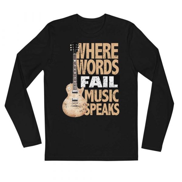 Music Speaks Long Sleeve Fitted Crew - mens fitted long sleeve shirt black front a d ff - Shujaa Designs
