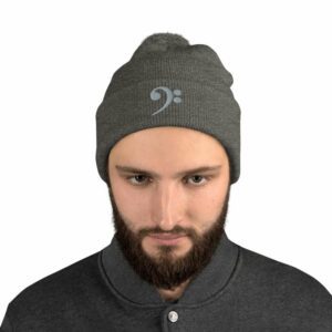 Bass Clef Pom-Pom Beanie - pom pom knit cap dark heather grey front ca b - Shujaa Designs