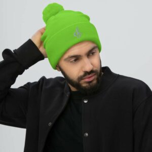 Treble Clef Pom-Pom Beanie - pom pom knit cap neon green front c a - Shujaa Designs