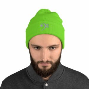 Bass Clef Pom-Pom Beanie - pom pom knit cap neon green front ca b fa - Shujaa Designs