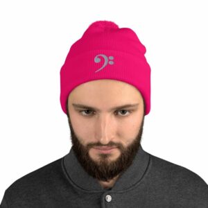 Bass Clef Pom-Pom Beanie - pom pom knit cap neon pink front ca b e - Shujaa Designs