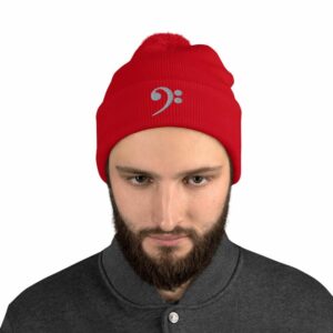 Bass Clef Pom-Pom Beanie - pom pom knit cap red front ca b - Shujaa Designs