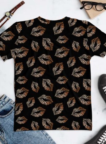 Leopard Lips Women’s T-shirt - all over print womens crew neck t shirt white back f e ac - Shujaa Designs