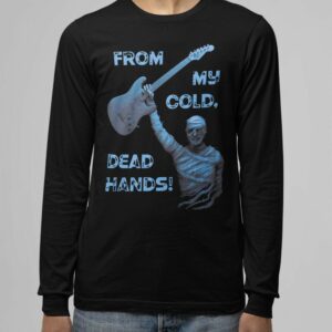 From My Cold Dead Hands Long Sleeve Cotton Tee - mockup of a young man wearing a long sleeve tee from bella canvas m - Shujaa Designs