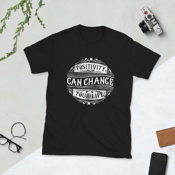 Positivity Can Change Your Life – Motivational Typography Design Short-Sleeve Unisex T-Shirt - unisex basic softstyle t shirt black front af b fd - Shujaa Designs