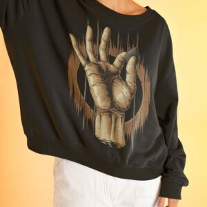 Guitar Hand Unisex Heavy Blend™ Sweatshirt - sweatshirt mockup of a woman with an androgynous look posing in a studio m - Shujaa Designs