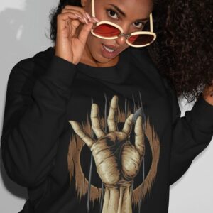 Guitar Hand Unisex Heavy Blend™ Sweatshirt - sweatshirt mockup of a woman with sunglasses smirking - Shujaa Designs