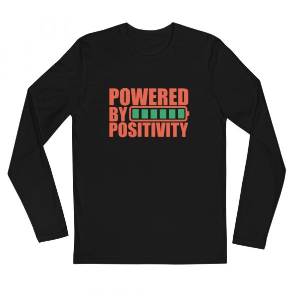Powered By Positivity Long Sleeve Fitted Crew - mens fitted long sleeve shirt black front b da - Shujaa Designs