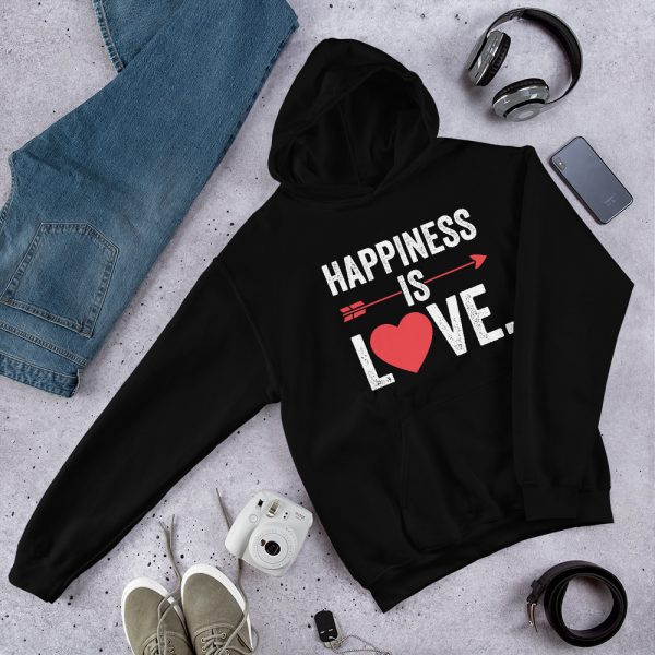 Happiness Is Love Unisex Hoodie - unisex heavy blend hoodie black front dca cb - Shujaa Designs