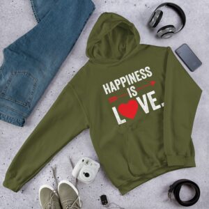 Happiness Is Love Unisex Hoodie - unisex heavy blend hoodie military green front dca ce - Shujaa Designs