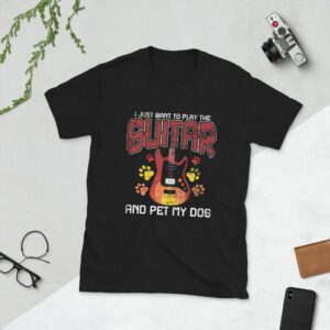 I Just Want To Play The Guitar And Pet My Dog Short-Sleeve Unisex T-Shirt - unisex basic softstyle t shirt black front fd eb - Shujaa Designs