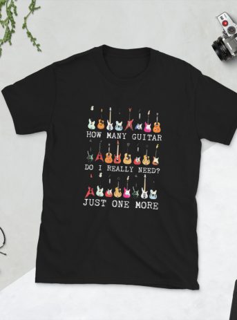 How Many Guitar Do I Really Need.? Short-Sleeve Unisex T-Shirt - unisex basic softstyle t shirt black front a e - Shujaa Designs