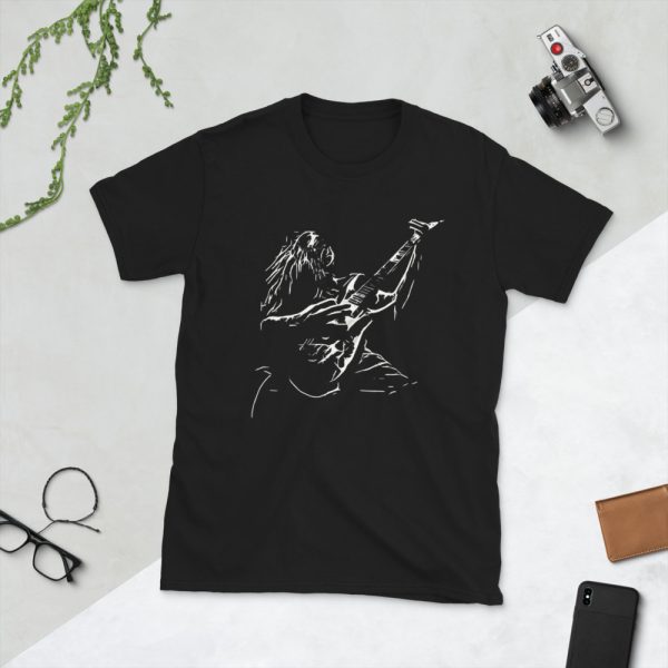 Hand Drawn Electric Guitarist Short-Sleeve Unisex T-Shirt - unisex basic softstyle t shirt black front cae - Shujaa Designs