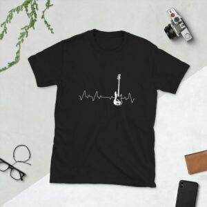 Electric Guitar Heartbeat – Short-Sleeve Unisex T-Shirt - unisex basic softstyle t shirt black front b e a b - Shujaa Designs