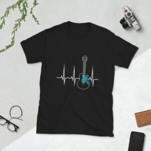 Guitar Art – Guitar Heartbeat – Short-Sleeve Unisex T-Shirt - unisex basic softstyle t shirt black front cd f - Shujaa Designs