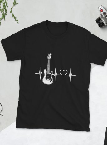 Guitar Art – Guitar Heartbeat – Short-Sleeve Unisex T-Shirt - unisex basic softstyle t shirt black front a a - Shujaa Designs