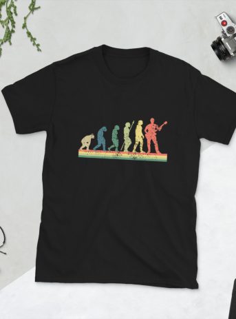 Guitar Art – Evolution Of Man Ape To Guitarist – Short-Sleeve Unisex T-Shirt - unisex basic softstyle t shirt black front a d dad - Shujaa Designs