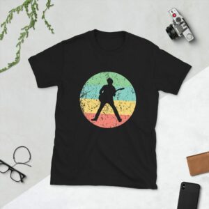 Vintage Guitarist Silhouette Short-Sleeve Unisex T-Shirt - unisex basic softstyle t shirt black front b - Shujaa Designs