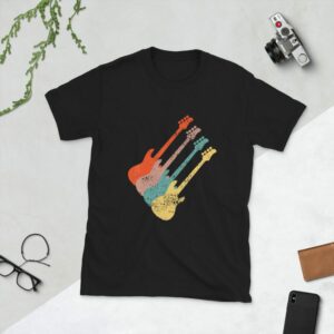 Guitar Art – Colorful Bass Guitars – Short-Sleeve Unisex T-Shirt - unisex basic softstyle t shirt black front b d - Shujaa Designs