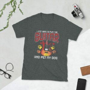 I Just Want To Play The Guitar And Pet My Dog Short-Sleeve Unisex T-Shirt - unisex basic softstyle t shirt dark heather front fd eb a f - Shujaa Designs