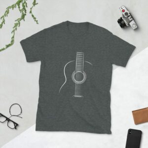 Acoustic Guitar Short-Sleeve Unisex T-Shirt - unisex basic softstyle t shirt dark heather front a b c a - Shujaa Designs